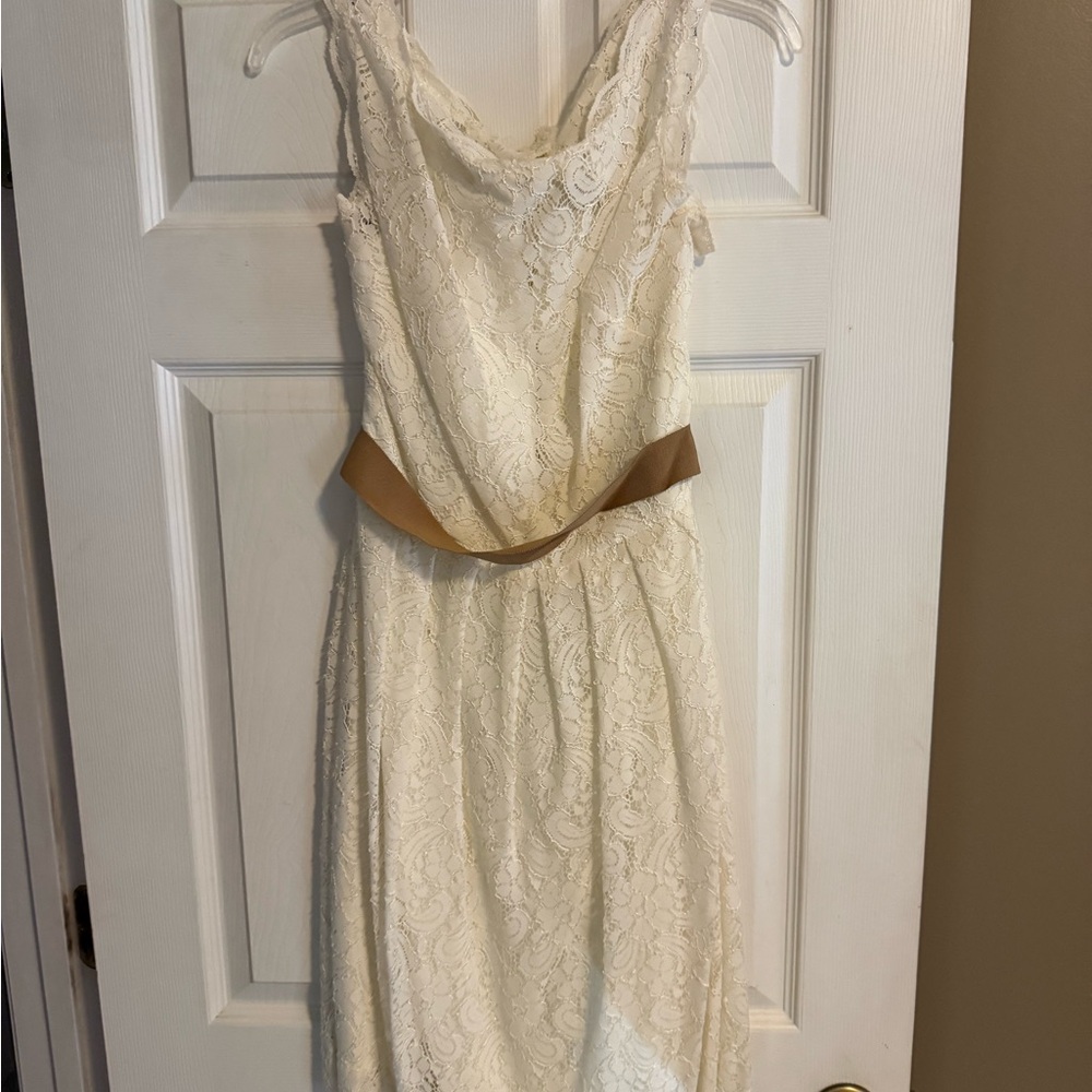 Watters Ivory Lace Dress with Gold Sash
